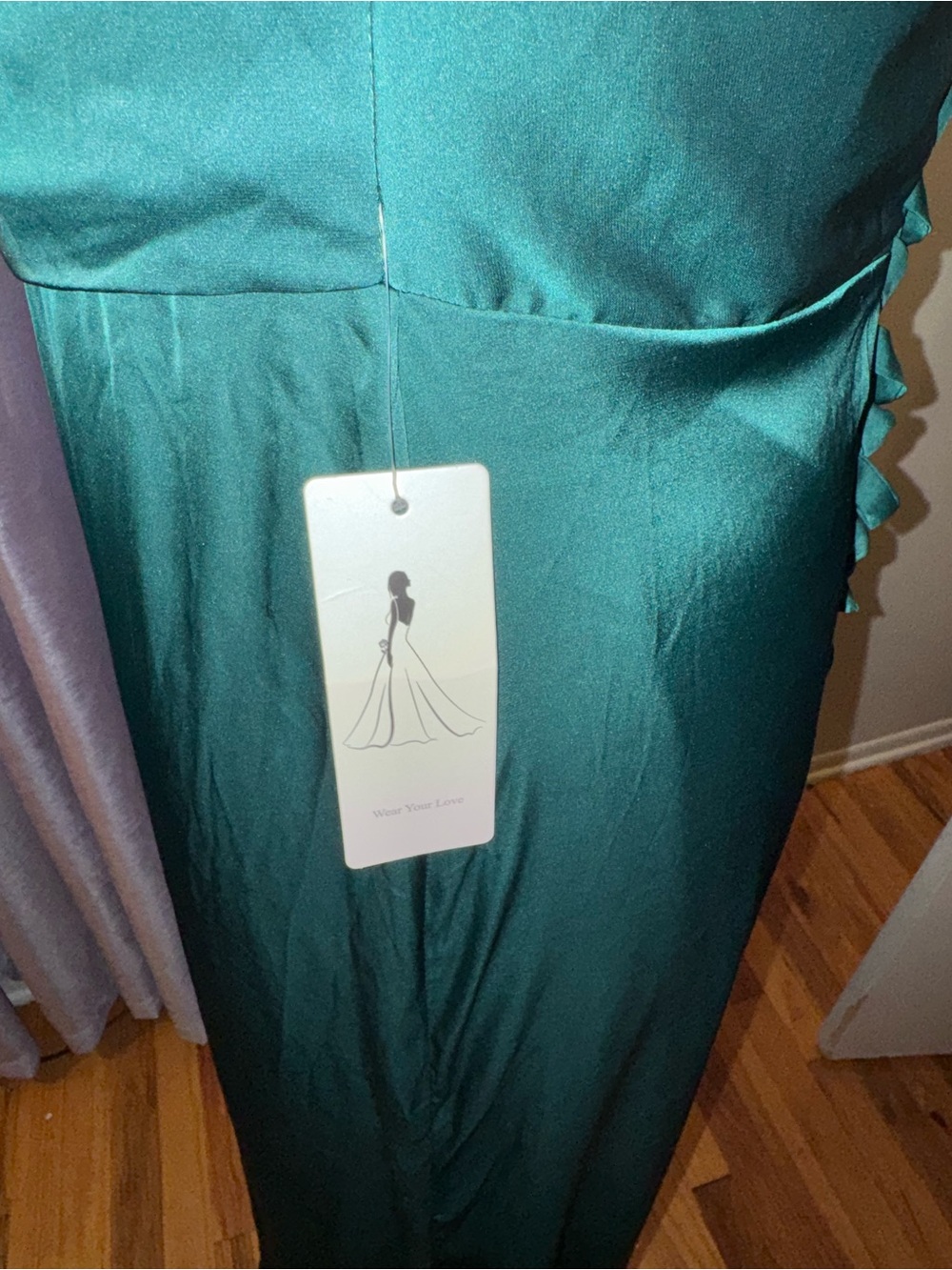 NWT Emerald Green One-Shoulder Satin Corset Formal Gown - Picture 5 of 5